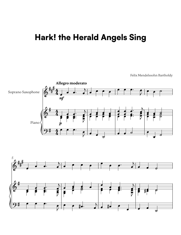 Hark! the Herald Angels Sing (for Soprano Saxophone and Piano) (arr. Cadenza Editions)