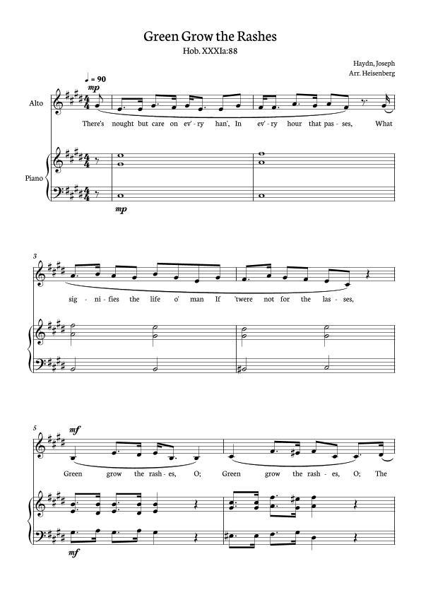 Joseph Haydn - Green Grow The Rashes for Alto with Piano in C# minor. (arr. Heisenberg)
