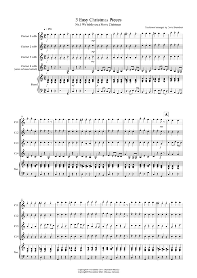 3 Easy Christmas Pieces for Clarinet Quartet (arr. David Burndrett)