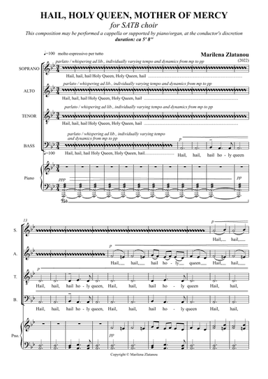 HAIL, HOLY QUEEN, for SATB choir with optional organ