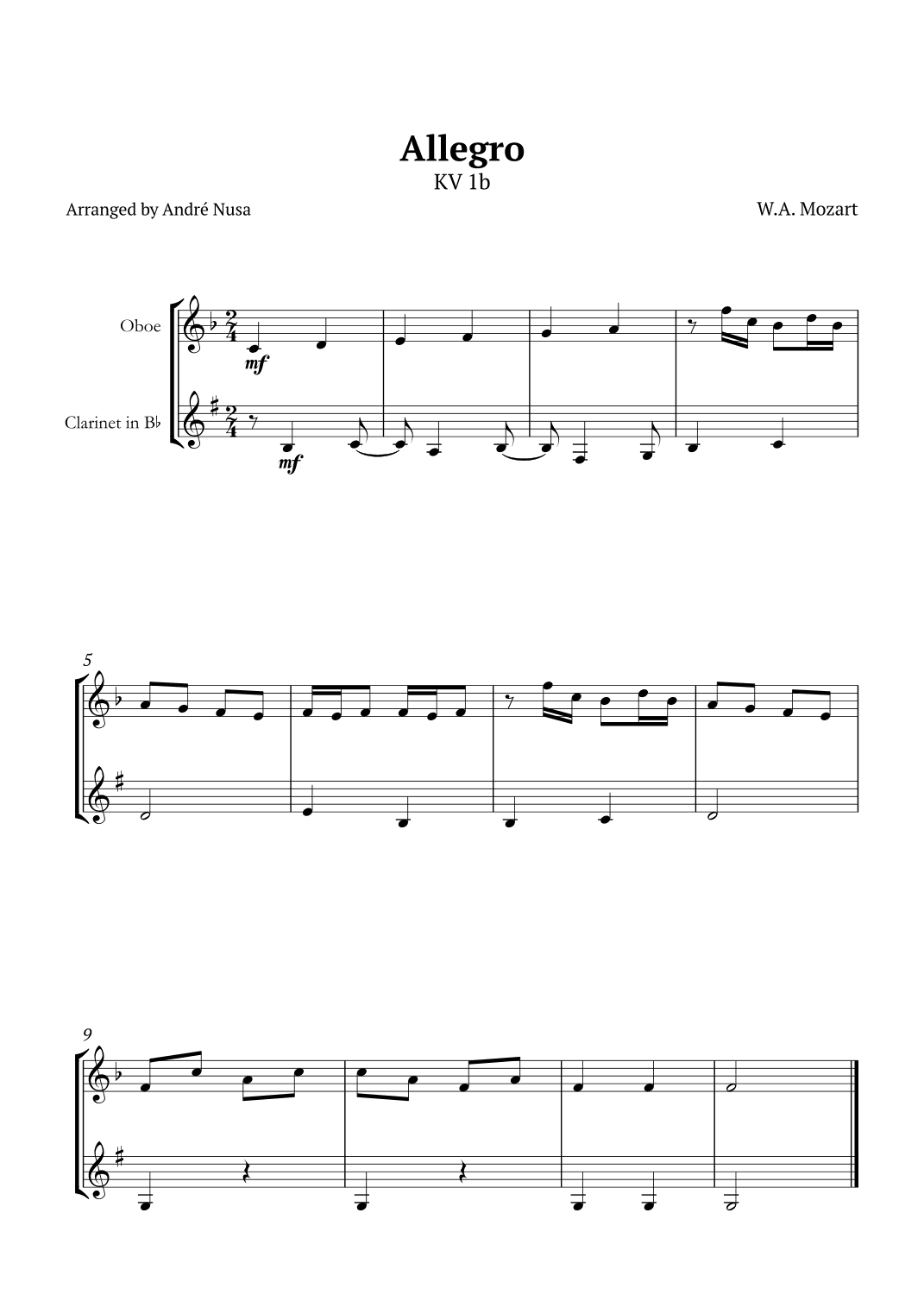 Allegro K1b (arr. André Nusa)