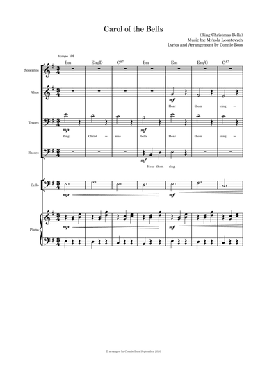 Carol of the Bells (Hear Them Ring) - SATB cello and piano with parts (arr. Connie Boss)