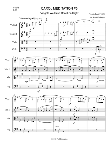 "Angels We Have Heard On High" from 12 CAROL MEDITATIONS for String Quartet (arr. Paul Ferington)
