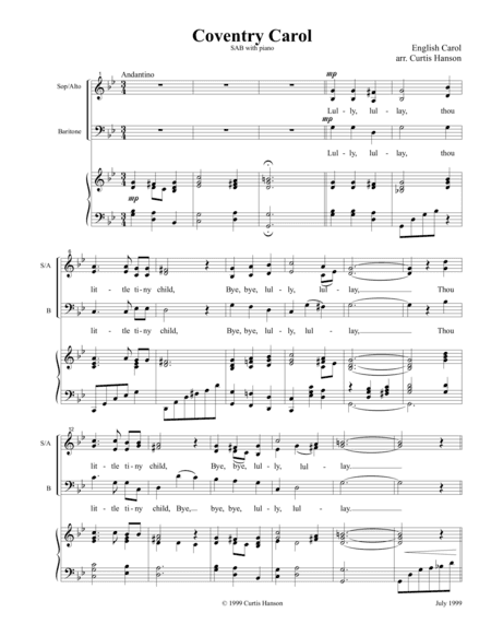 Coventry Carol (SAB) (arr. Curtis Hanson)
