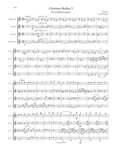 Christmas Medley 5 for saxophone quartet (arr. Bill Malcolm)
