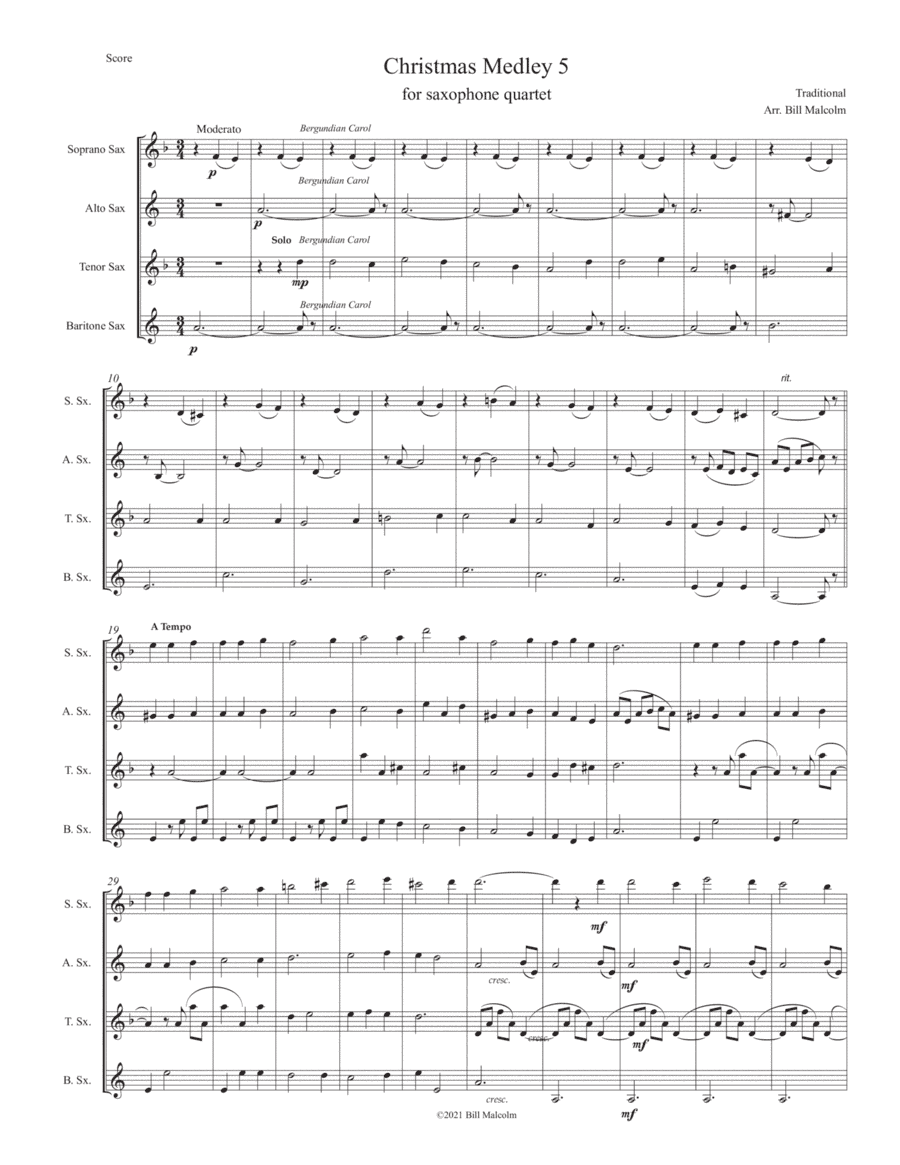 Christmas Medley 5 for saxophone quartet (arr. Bill Malcolm)