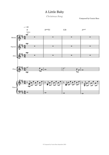 A Little Baby - Christmas song trio, flute or cello or violin and piano composed by Connie Boss