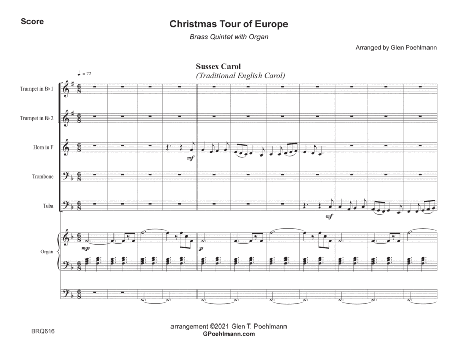 CHRISTMAS TOUR OF EUROPE (carol medley) - BRASS QUINTET with Organ Accompaniment (arr. Glen Poehlmann)