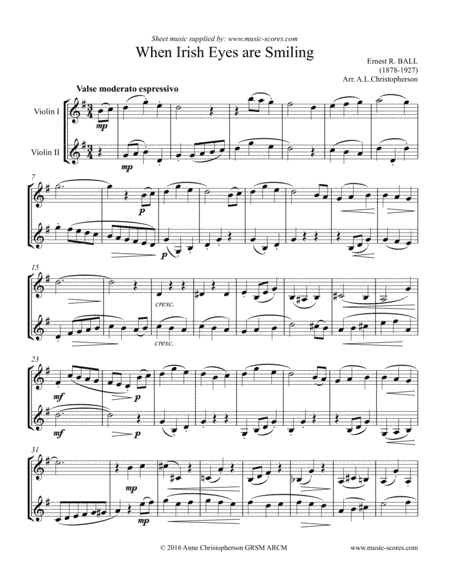 When Irish Eyes are Smiling - Violin Duet (arr. Anne Christopherson GRSM ARCM)