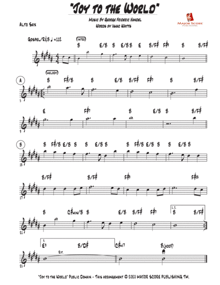 Joy to the World - Alto Saxophone & Piano (Concert D Major) (arr. MAJOR SCORE PUBLISHING TM.)