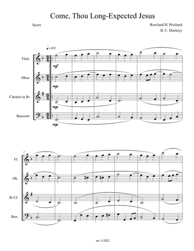 Come, Thou Long-Expected Jesus (Woodwind Quartet) (arr. B. C. Dockery)