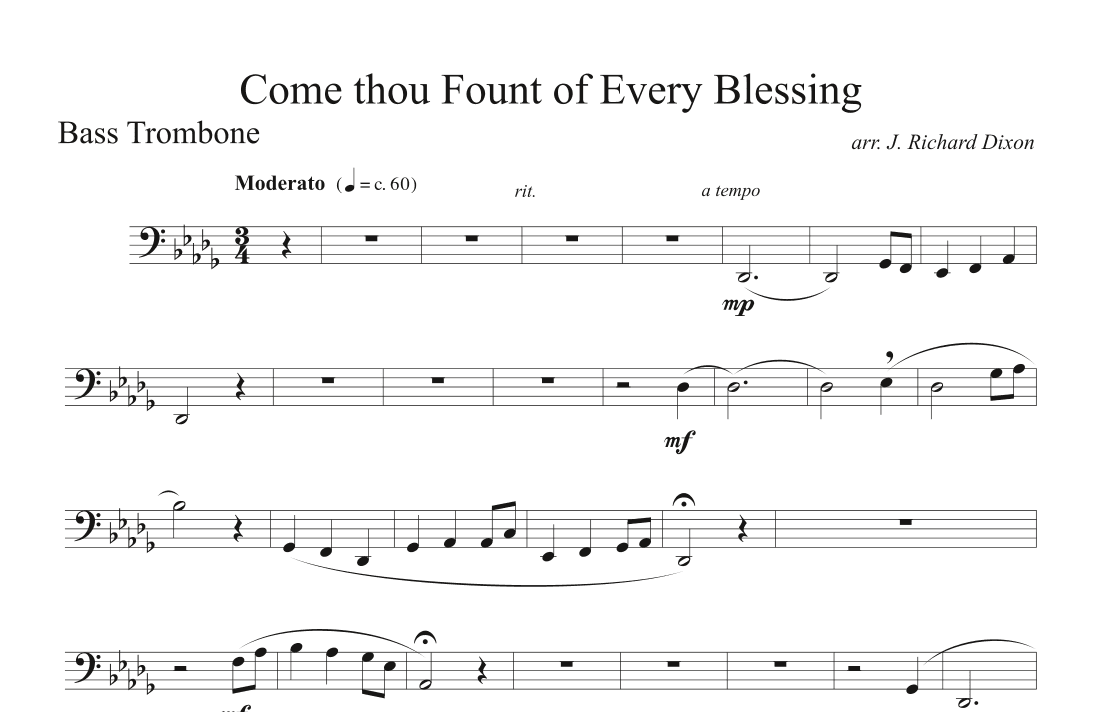 "Come Thou Fount" for brass quintet Bass Trombone (arr. J. Richard Dixon)