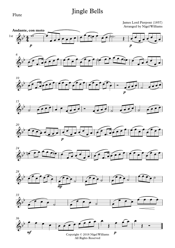 Jingle Bells, for two Flutes and Clarinet (arr. Nigel Williams)