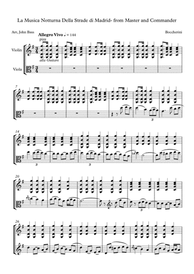 La Musica Notturna Della Strada di Madrid, from Master and Commander arranged for Violin and Viola (arr. John Bass)