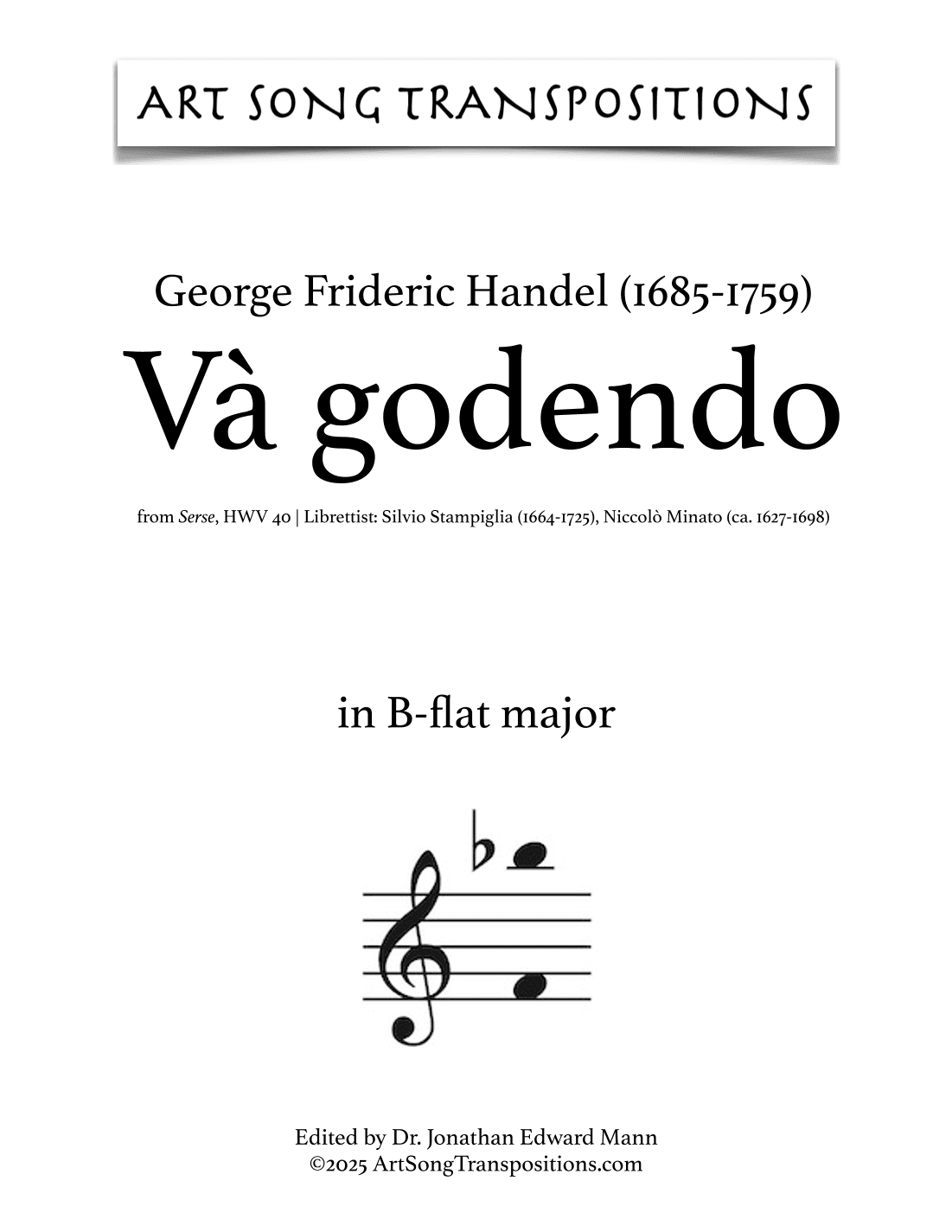 HANDEL: Và godendo (transposed to B-flat major) (arr. ArtSongTranspositions.com)