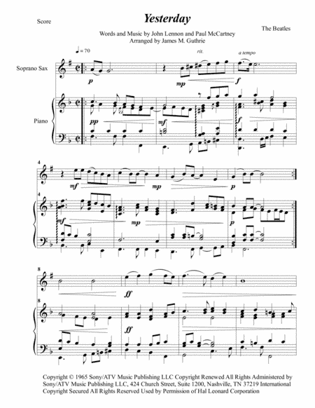 Yesterday (arr. James M. Guthrie)