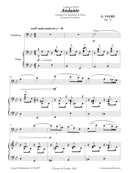 Fauré: Andante Op. 75 for Trombone & Piano (arr. James Guthrie, ASCAP)