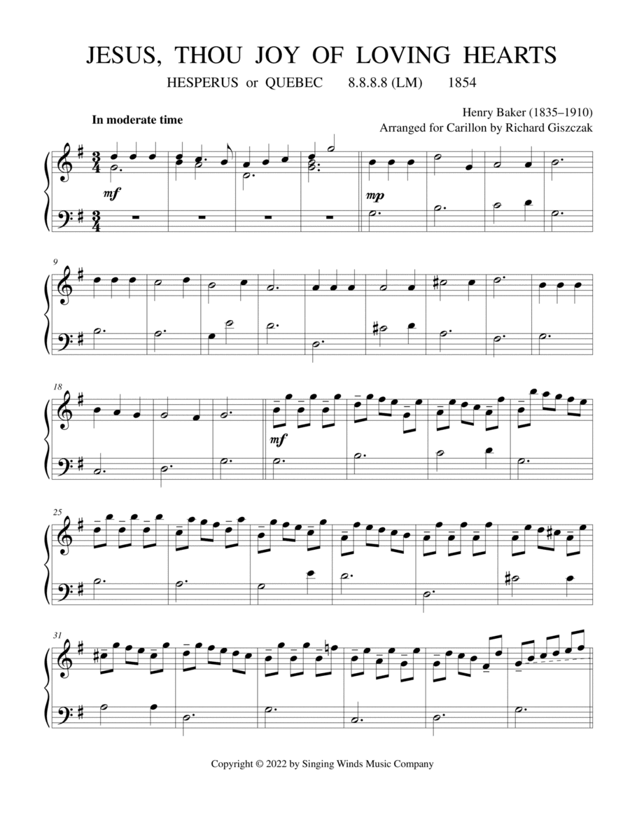 Jesus, Thou Joy of Loving Hearts (HESPERUS) (arr. Richard Giszczak)