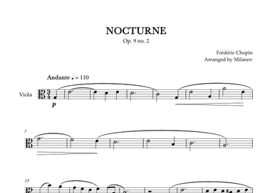 Chopin Nocturne op. 9 no. 2 | Viola | C Major | Easy beginner (arr. Milanov)