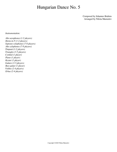 Hungarian Dance No. 5 (arr. Nikita Mamedov)
