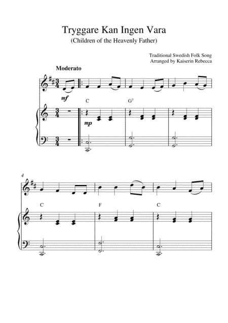 Tryggare Kan Ingen Vara (for Bb trumpet solo and piano accompaniment) (arr. Kaiserin Rebecca)