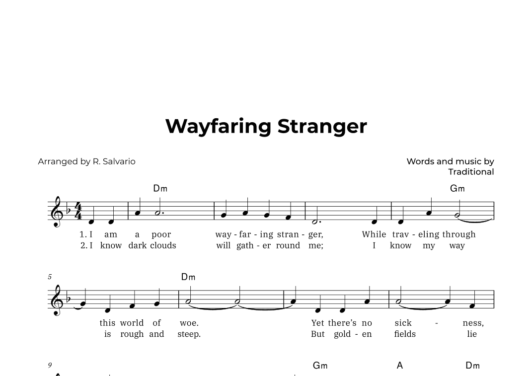 Wayfaring Stranger (Key of D Minor) (arr. R. Salvario)