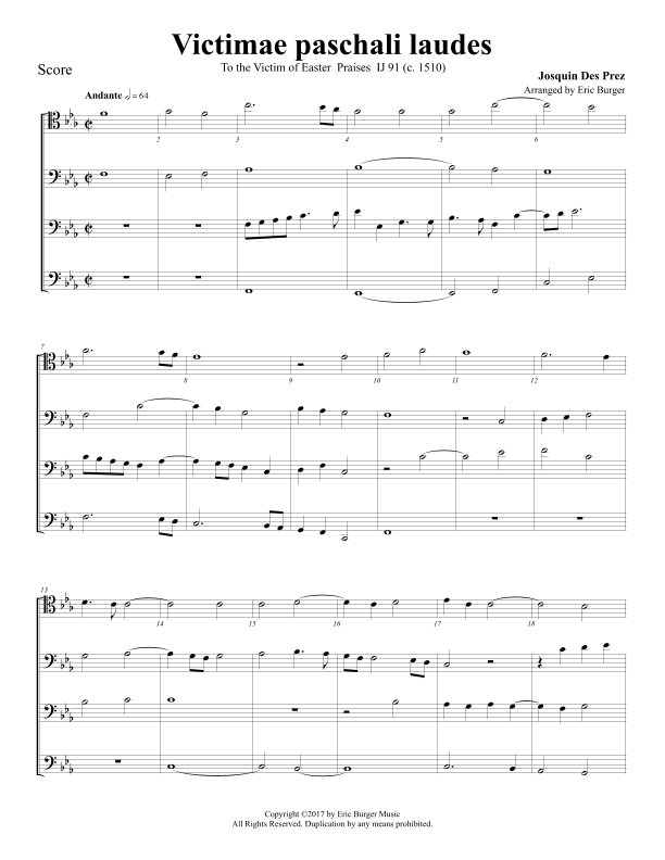 Victimae paschali laudes for Trombone or Low Brass Quartet (arr. Eric Burger Music)