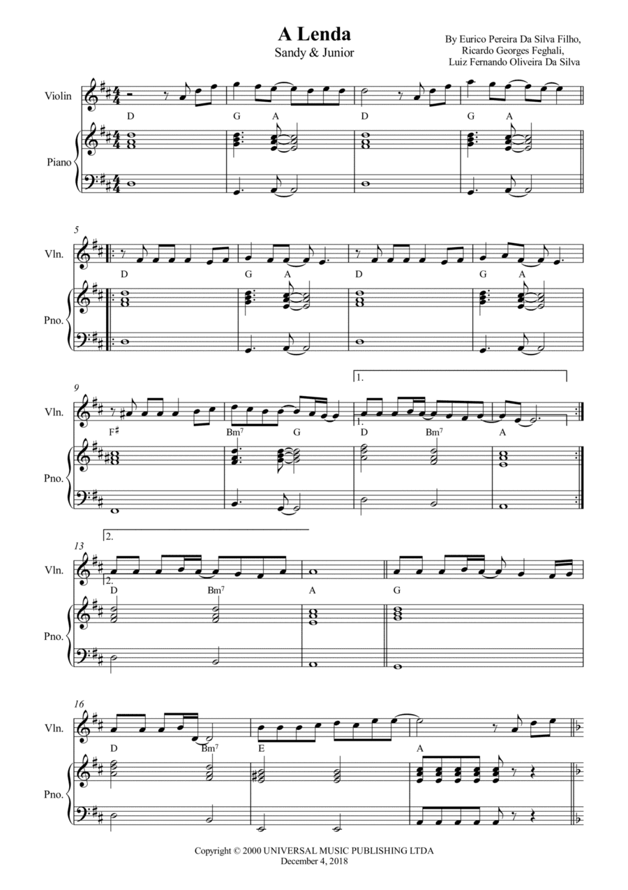 A Lenda - Sandy E Junior (arr. Wesley S. SIlva)