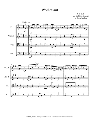 Wachet Auf for String Quartet (arr. Dave Prudon)