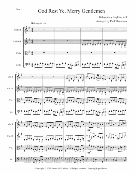 God Rest Ye Merry Gentlemen - String Quartet (arr. Paul Thompson)