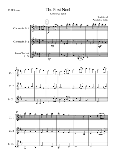The First Noel (Christmas Song) for Clarinet Trio (arr. Fabio Britto)