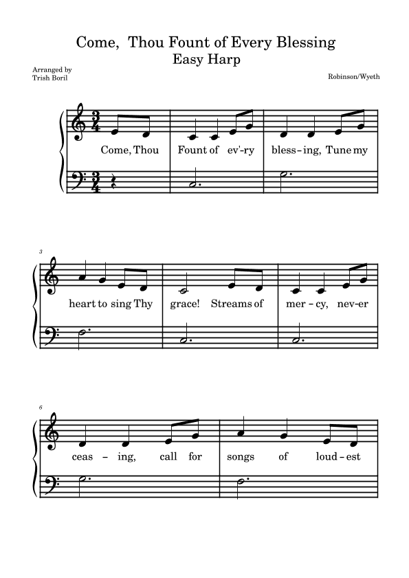 Come, Thou Fount Of Every Blessing Easy Harp Solo (arr. Trish Boril)