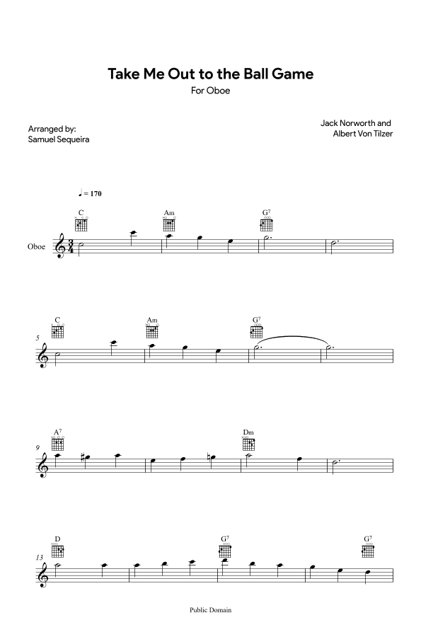 Take me out to the Ball Game - for Oboe (arr. Samuel Sequeira)