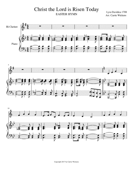 Christ the Lord is Risen Today--B flat clarinet (arr. Carrie Wickens)