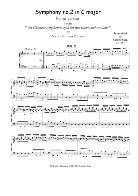 Porpora NA - Symphony no.2 in C - II. Allegro-Piano version (arr. Santino Cara)