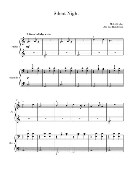 Silent Night (Easy Piano Duet) (arr. New Sky Music Publishing)