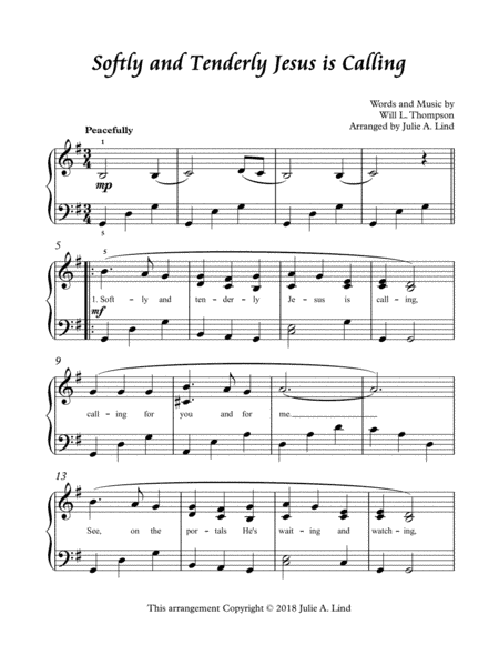 Softly and Tenderly Jesus is Calling (arr. Julie A. Lind)