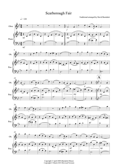 Scarborough Fair for Oboe and Piano (arr. David Burndrett)