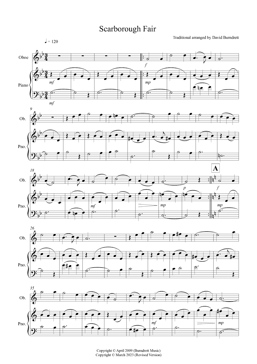 Scarborough Fair for Oboe and Piano (arr. David Burndrett)