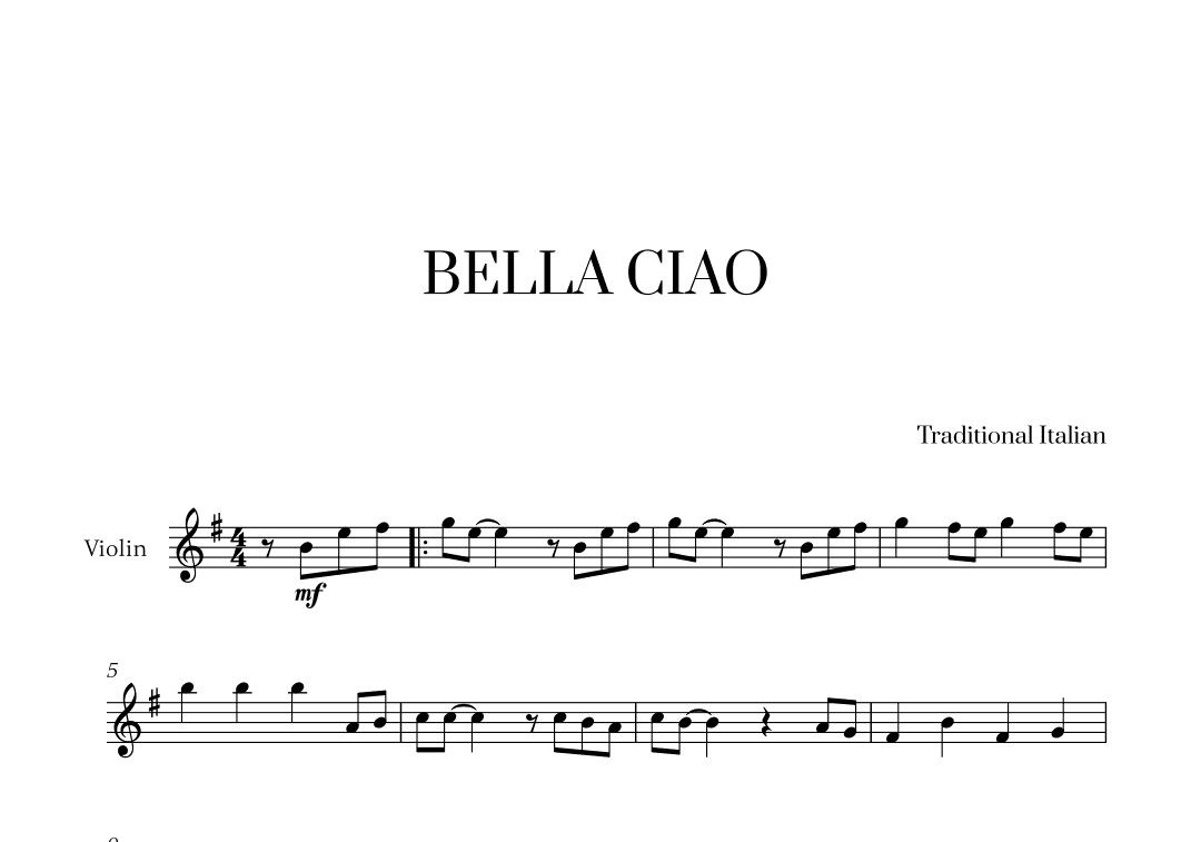 Bella Ciao for Violin Solo (arr. Cadenza Editions)