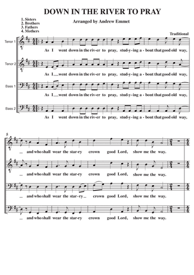Down In The River To Pray A Cappella TTBB (arr. Andrew Emmet)