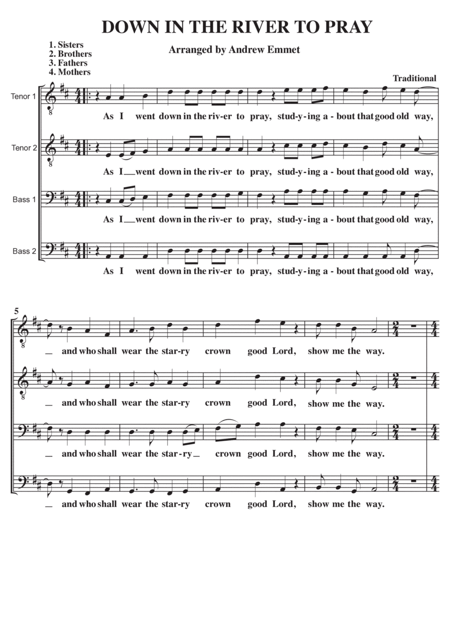 Down In The River To Pray A Cappella TTBB (arr. Andrew Emmet)