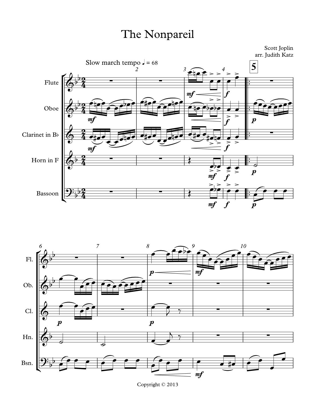 The Nonpareil - for woodwind quintet (arr. Judith Katz)