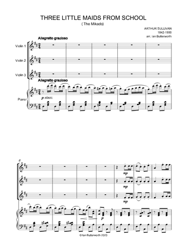 SULLIVAN Three Little Maids from School (The Mikado) for 3 violins & piano (arr. Ian Butterworth)