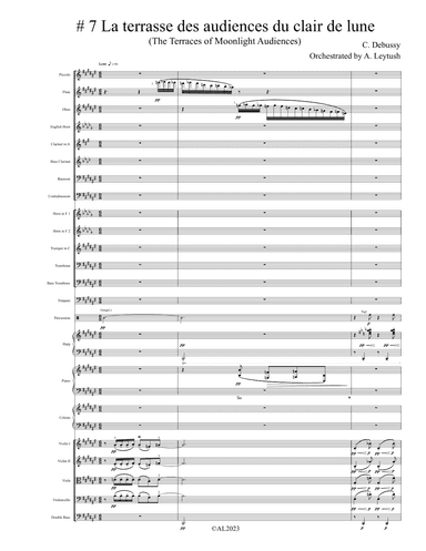 C. Debussy - Prelude #7 (II) La Terrasse des Audiences du, Orchestrated by A. Leytush - Score Only