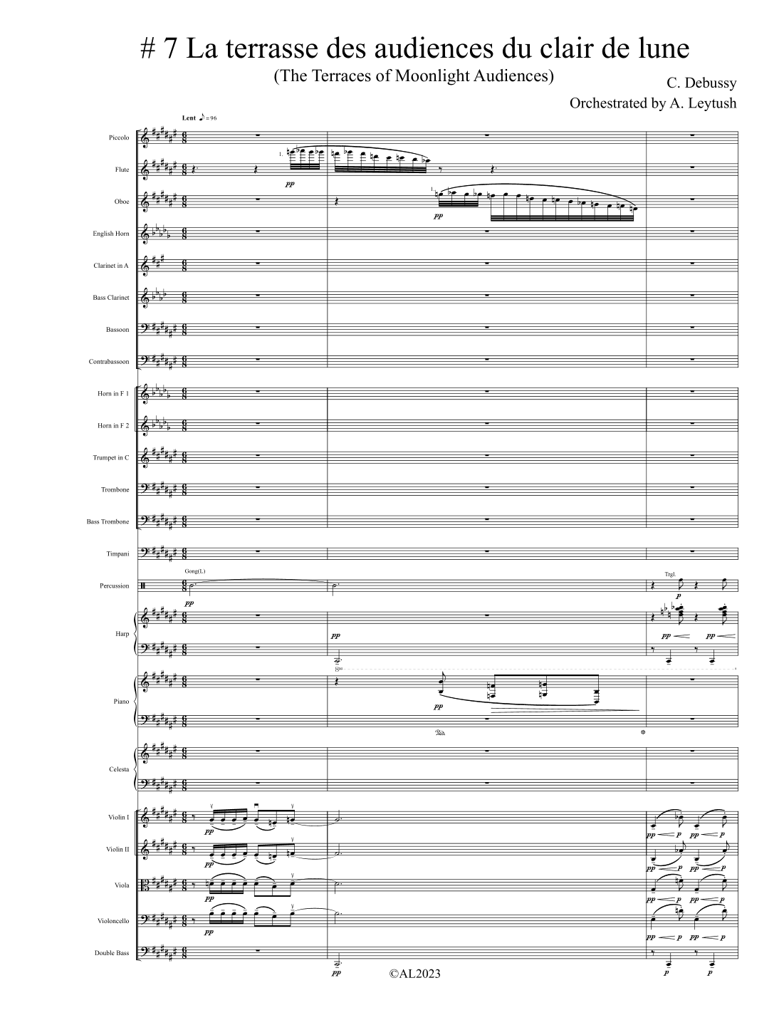 C. Debussy - Prelude #7 (II) La Terrasse des Audiences du, Orchestrated by A. Leytush - Score Only
