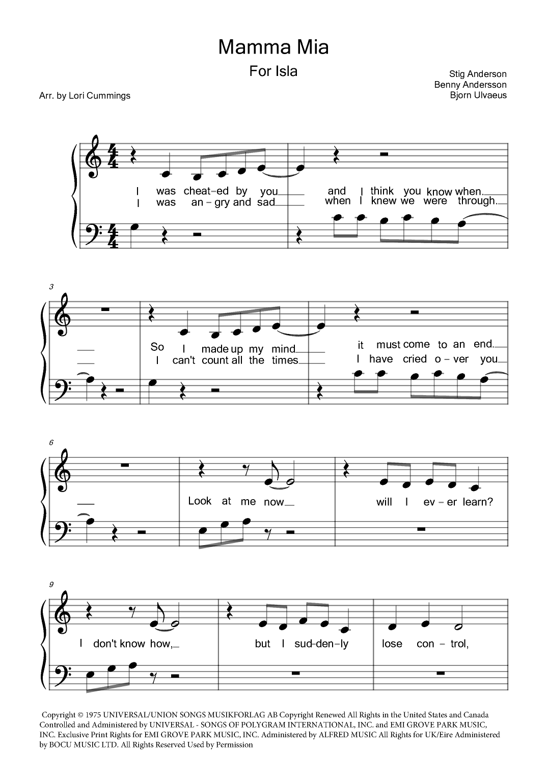 Mamma Mia (arr. Lori Cummings)