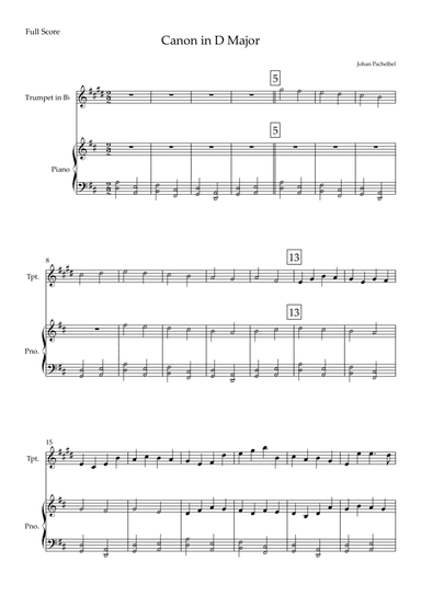 Canon in D Major (Johann Pachelbel) for Trumpet in Bb Solo and Piano Accompaniment (arr. Fabio Britto)