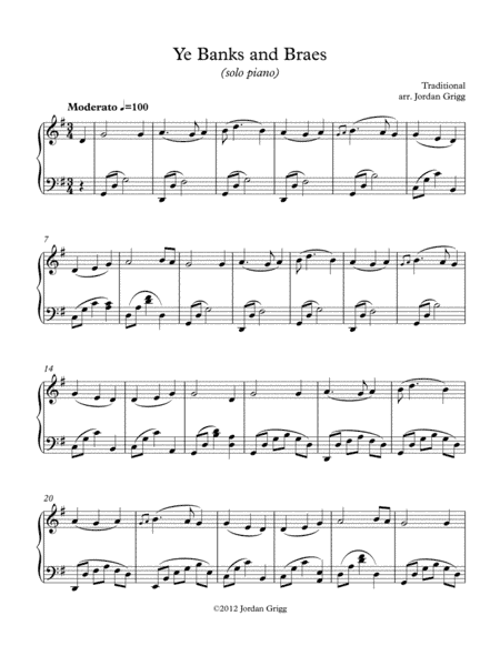 Ye Banks and Braes (solo piano) (arr. Jordan Grigg)