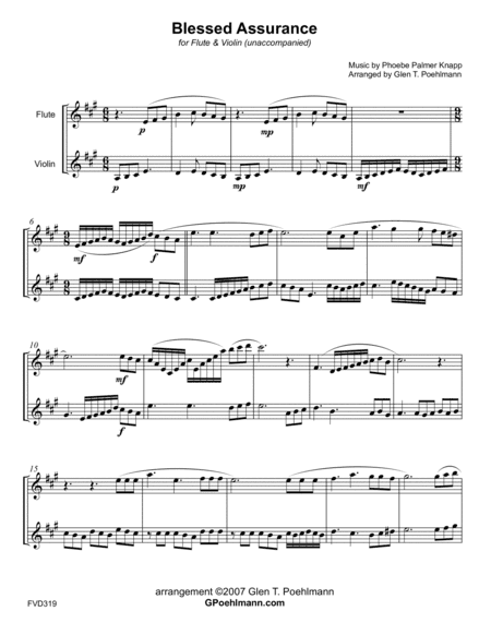 BLESSED ASSURANCE - FLUTE & VIOLIN DUET (unaccompanied) (arr. Glen Poehlmann)